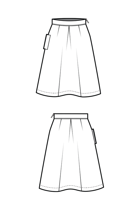47-4 Slightly A-line summer skirt with pleats and flap pocket