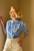 70-25 MIREILLE Short-sleeved blouse with bib front and ruffle details