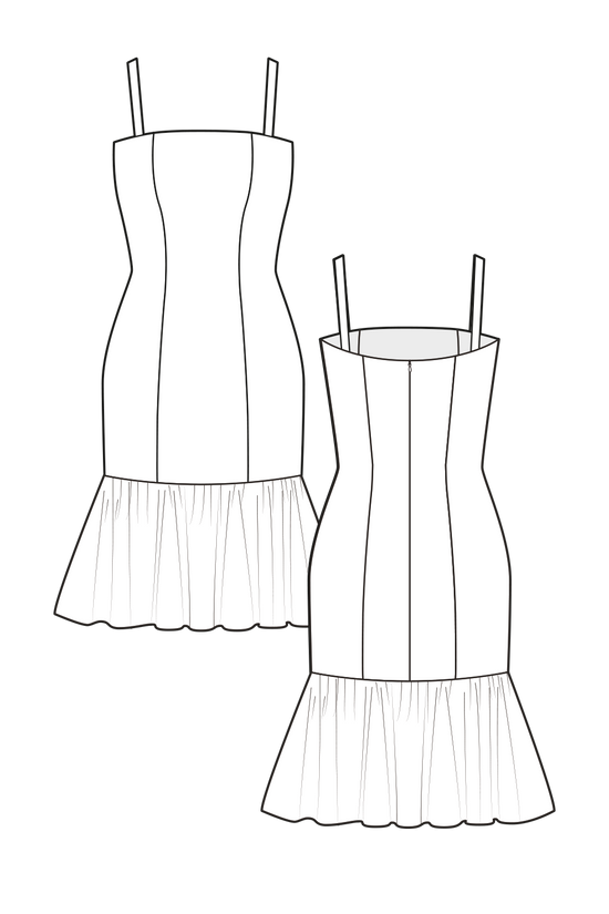 31-4 FLORET Slim-fitting dress with volant and thin straps