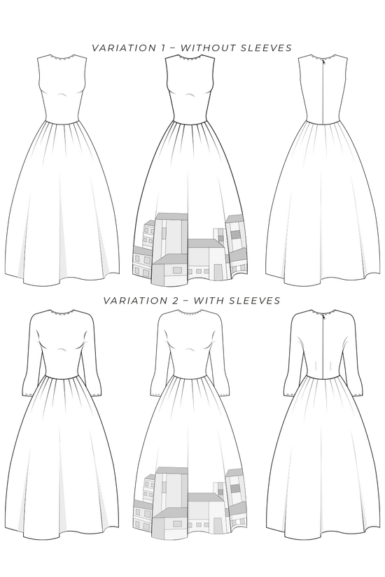 66-2 Jersey or knit dress with or without sleeves with optional patchwork trim