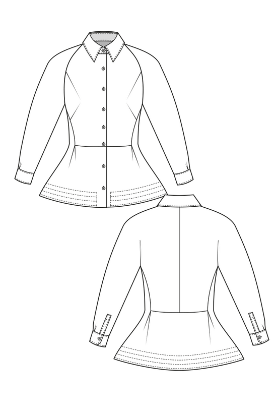 71-20 SAVILE Peplum blouse with long sleeves, classic collar and shirt cuffs