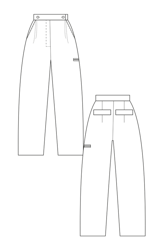 48-1 Pleated trousers with welt pockets / rolled-up trouser legs