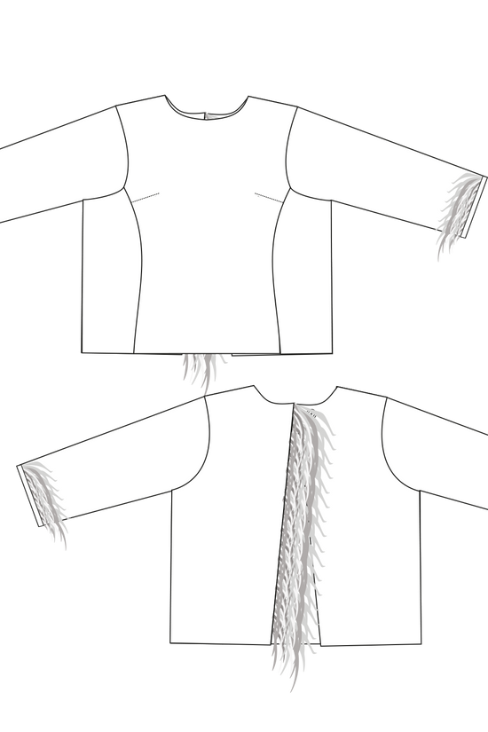 64-11 Short smock with back closure and feathers