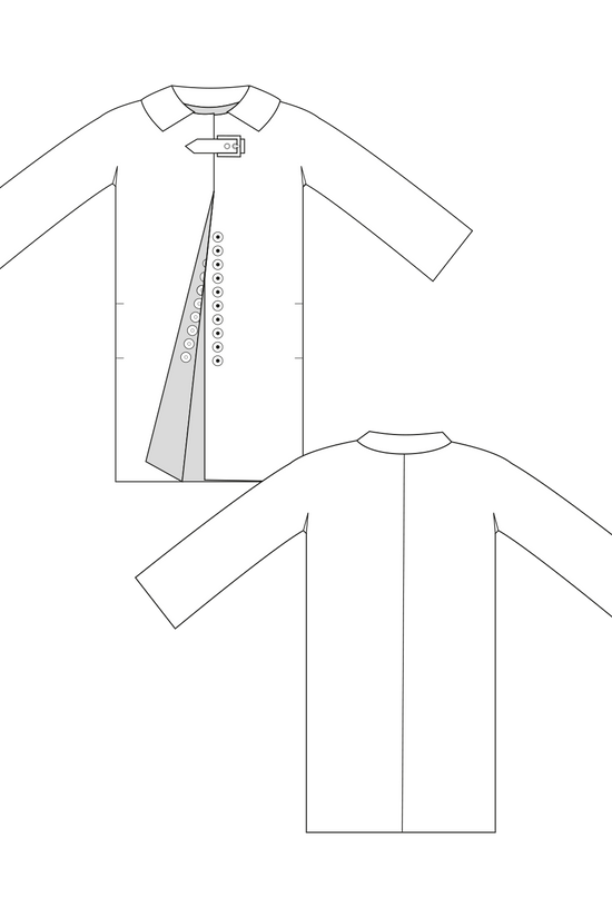 64-8 Patent leather coat with cut sleeves and press stud placket