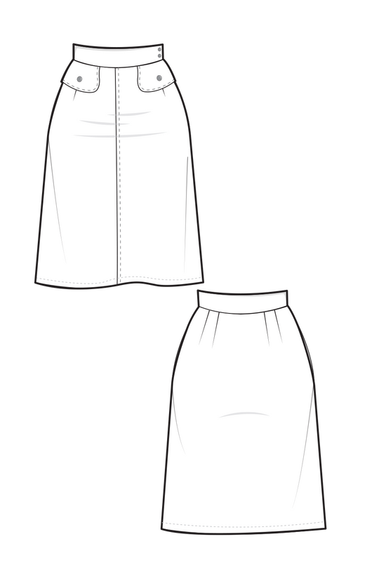 66-3 Slightly flared skirt with decorative flaps