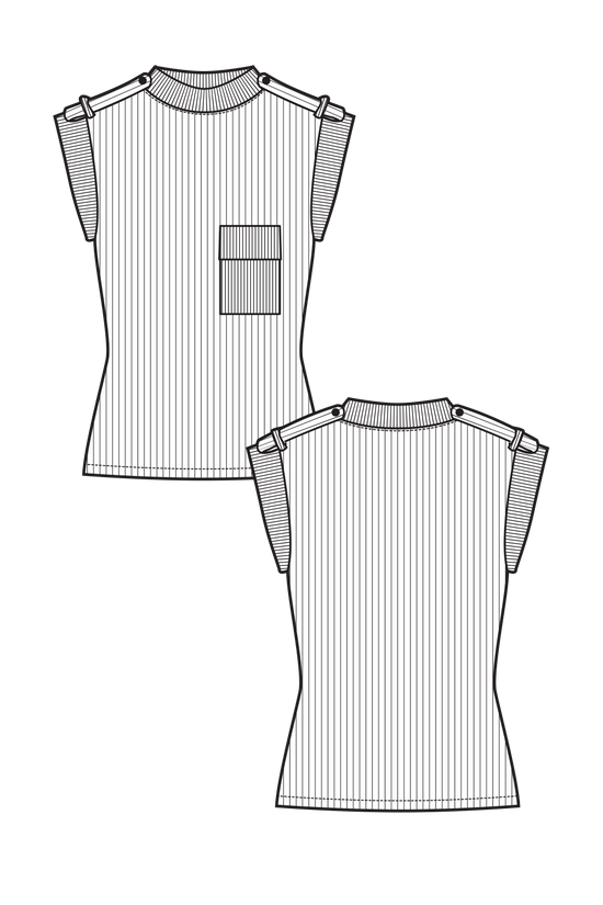 68-6 Knit sleeveless shirt with epaulets and pocket
