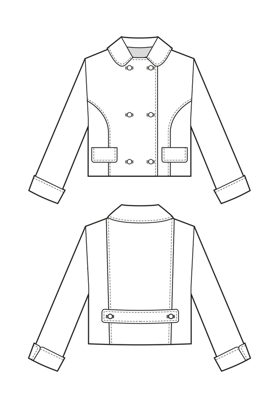 70-11 Short Double-Breasted Jacket with Back Belt
