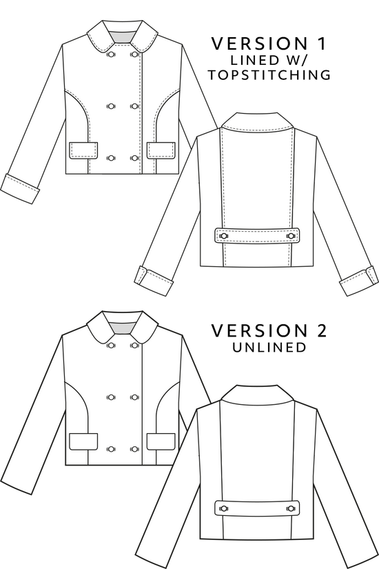 70-11 WREN Short Double-Breasted Jacket with Back Belt in 2 versions