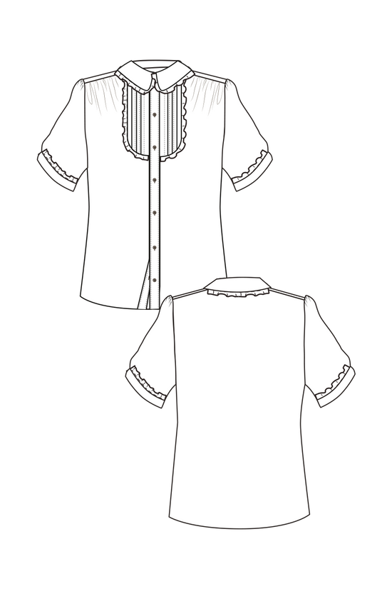 70-25 MIREILLE Short-sleeved blouse with bib front and ruffle details