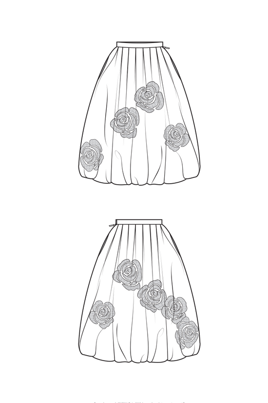 70-9 Balloon / Bubble Skirt with Punchneedle Roses