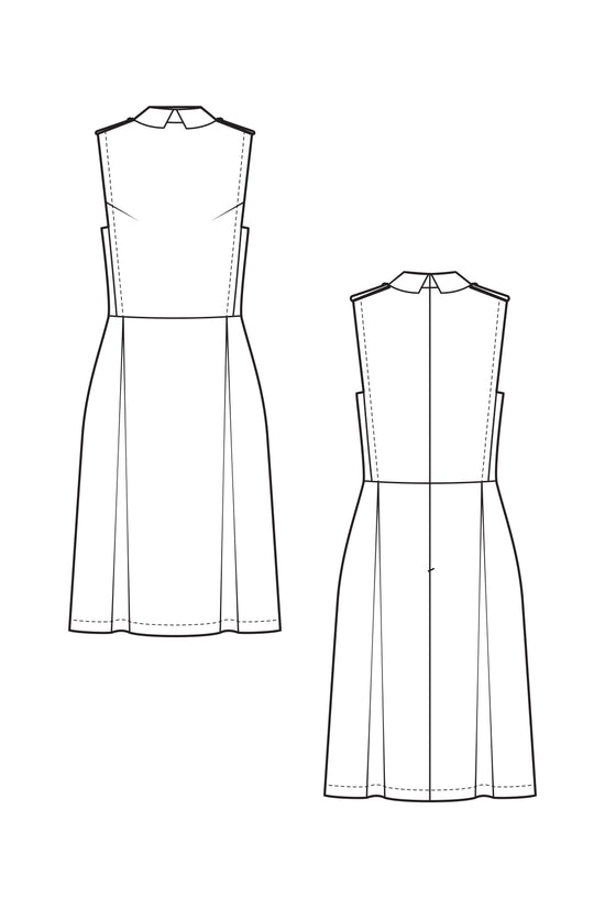 16-6 Sleeveless dress with pleated skirt and leather details