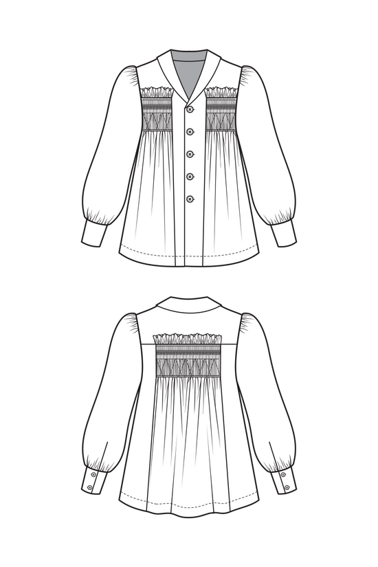 54-1 Wide blouse with smocking embroidery