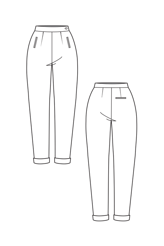 54-2 Trousers with high waistband, side zipper and 3 welted pockets