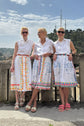 45-5 PIAZZA STORICO Buttoned-down skirt with potato-stamped cityscape