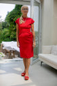 37-4 Waisted dress with overlapping shoulders