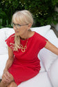 37-4 Waisted dress with overlapping shoulders