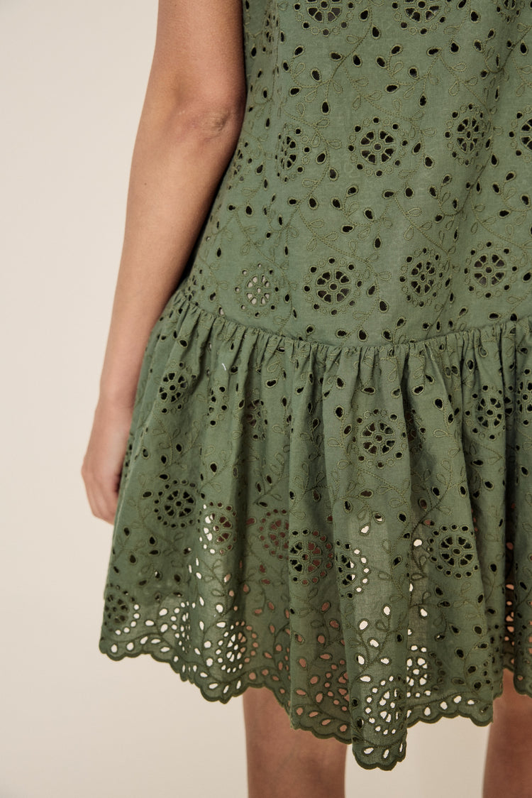floral eyelet lace cut out scalloped mini dress English Factory Women's Floral Eyelet Lace Cut Out Scalloped Mini Dress