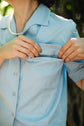 48-2 Straight, short-sleeved blouse with breast pockets