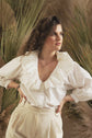 61-8 Blouse with ruffled neckline and balloon sleeves