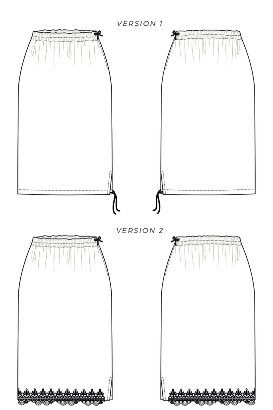 71-19 DENTELLE Easy Midi skirt with elastic waistband, optionally with lace trimming