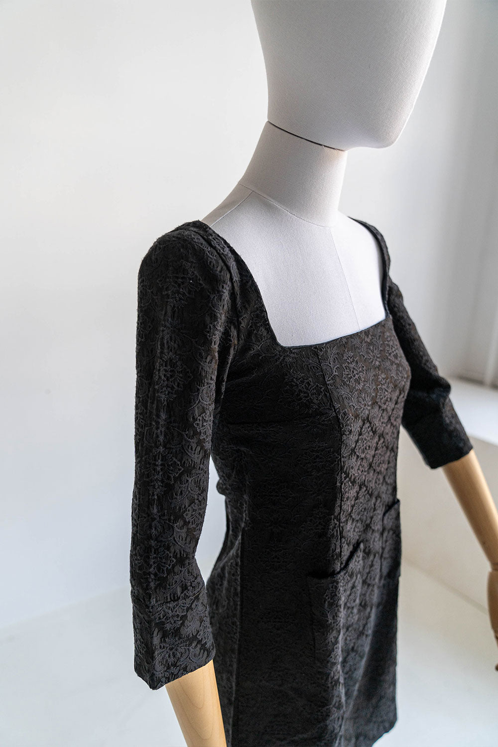Rectangular Neckline 08-5 Mini dress with rectangular neckline and patch pockets ...