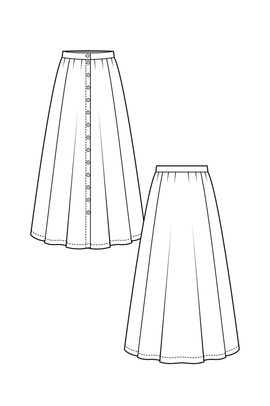08-10 SUNDOWN Stripe skirt with button placket in the front
