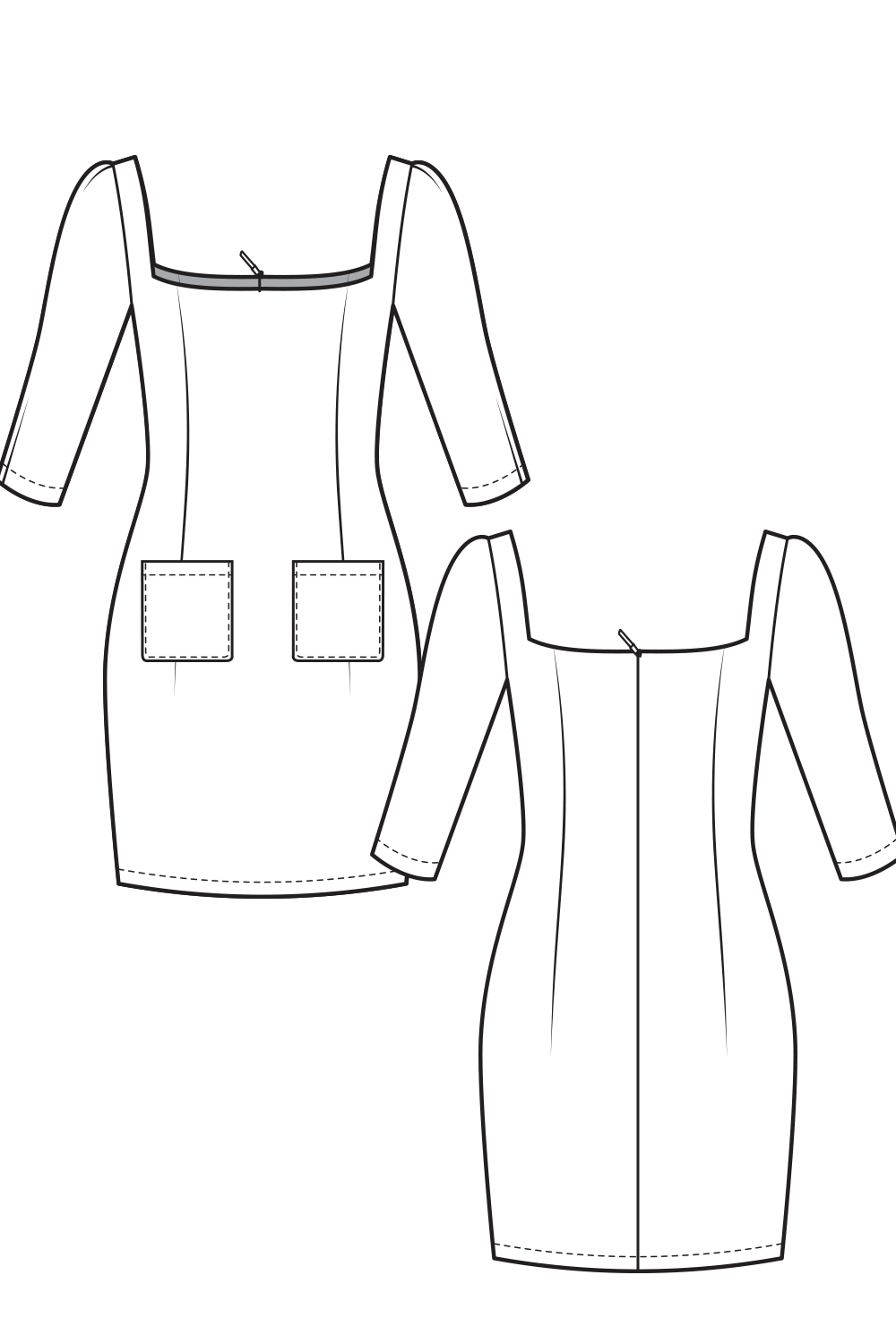 08-5 Mini Dress with Rectangular Neckline and Patch Pockets 08-5 Mini Dress with Rectangular Neckline and Patch Pockets