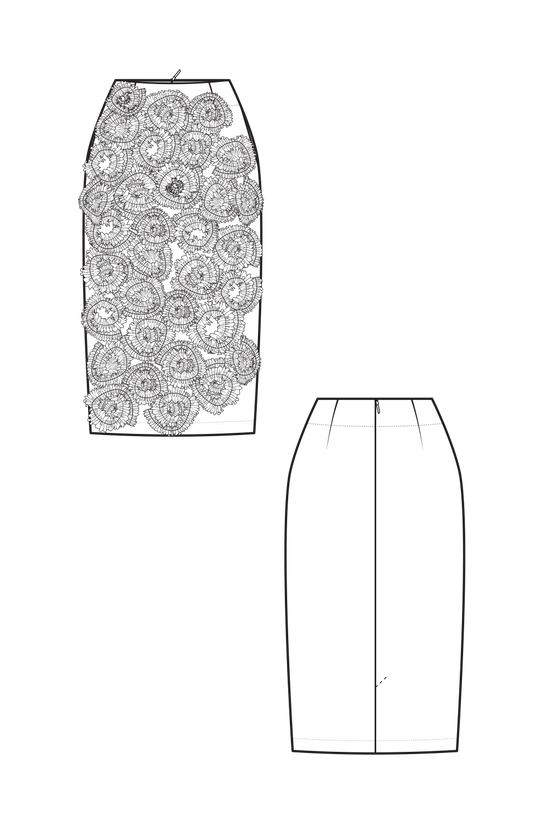 10-9 Hip Pencil Skirt with appliqué flowers