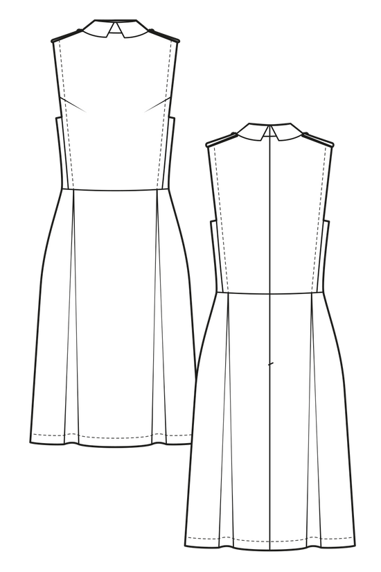 16-6 Sleeveless dress with pleated skirt and leather details