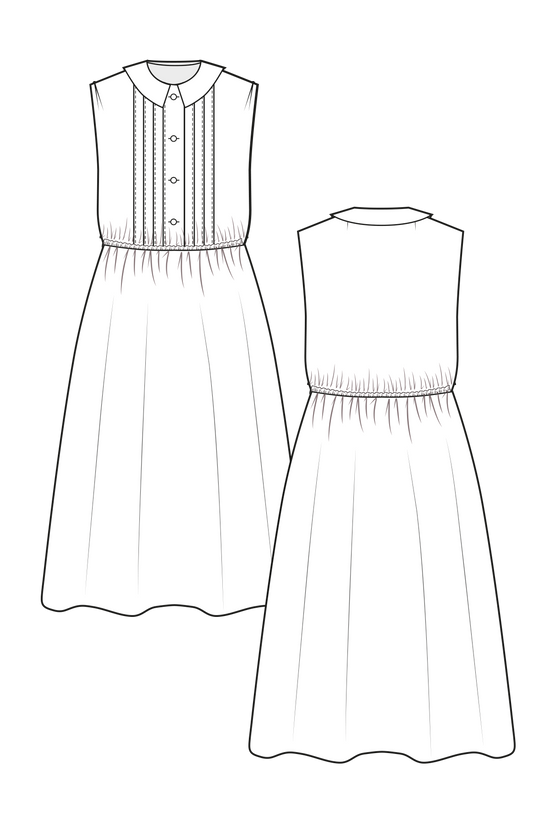 19-2 AUDREY Summer dress with pleats in the front bodice and simple collar