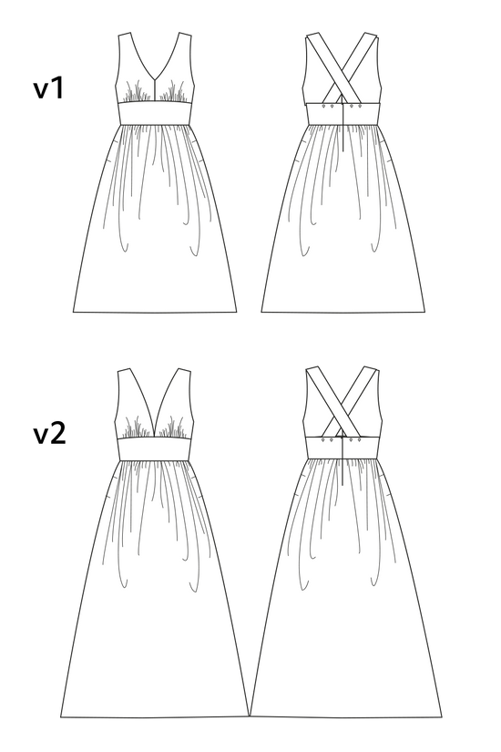 40-1 Backless dress with crossed straps in 2 variations