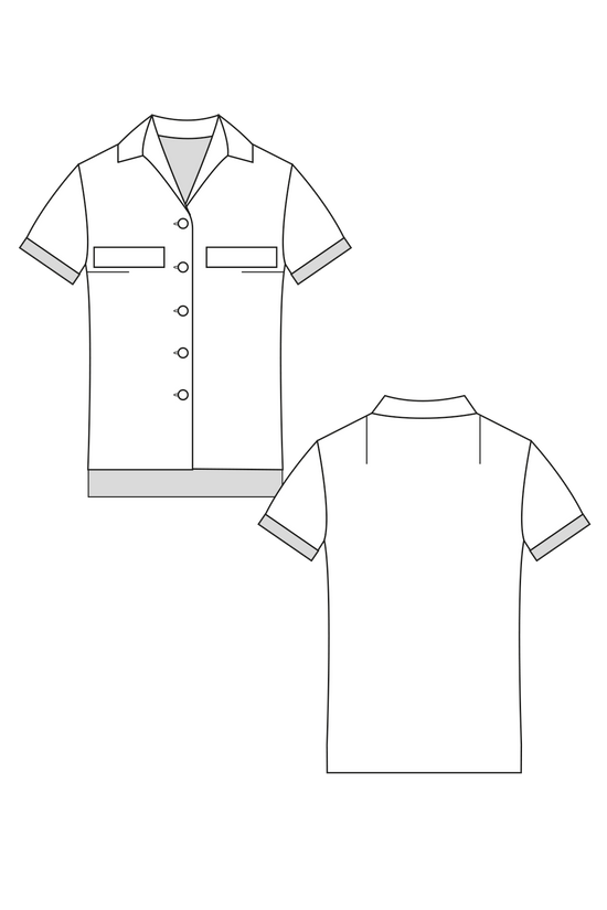 48-2 Straight, short-sleeved blouse with breast pockets