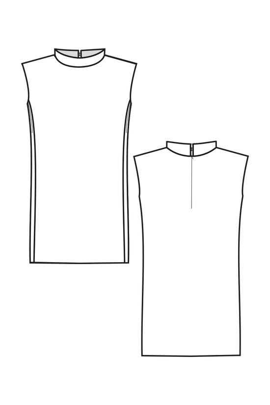 64-12 Short straight sleeveless dress with stand-up collar