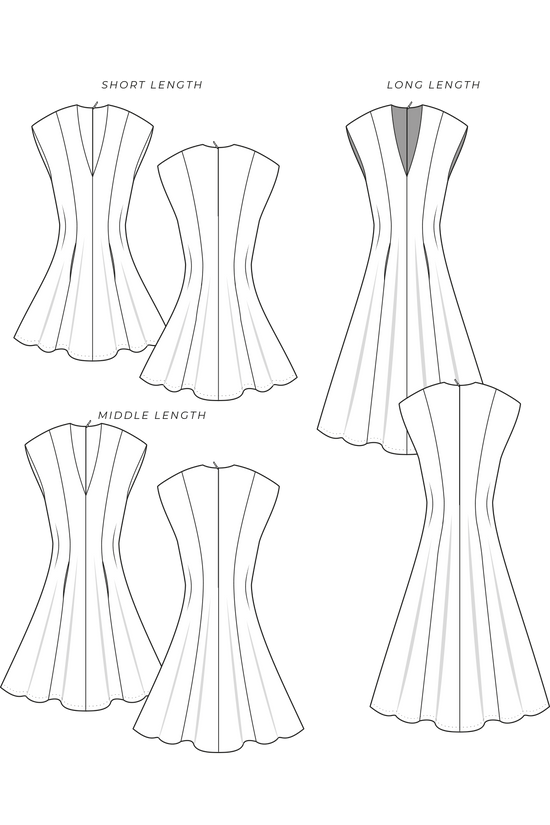 66-8 Sleeveless Eight-panel dress with deep V-neckline