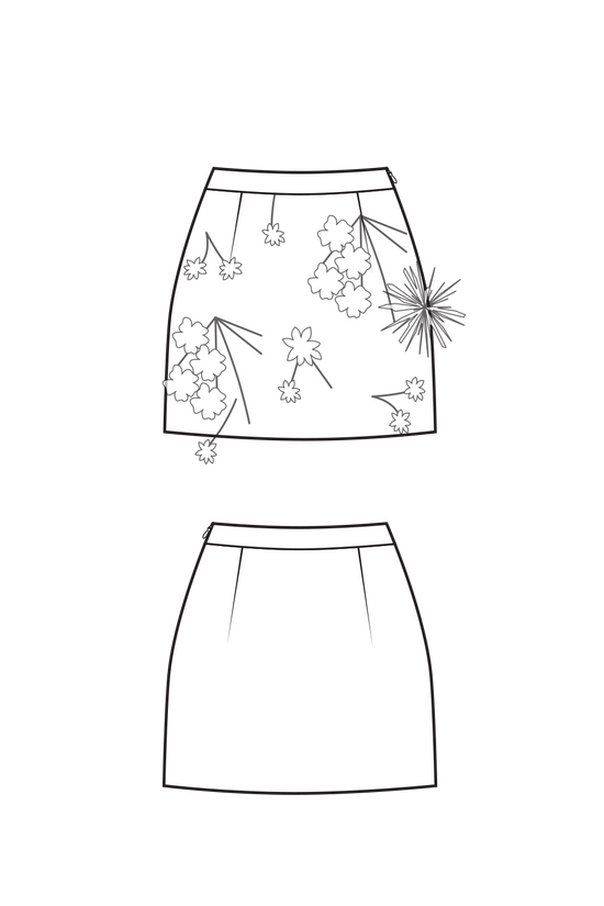68-3 Mini skirt with appliquéed flowers
