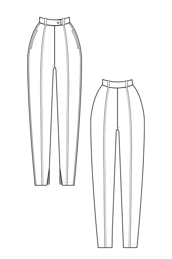 68-7 High-waisted, slim trousers with a stitched-in crease