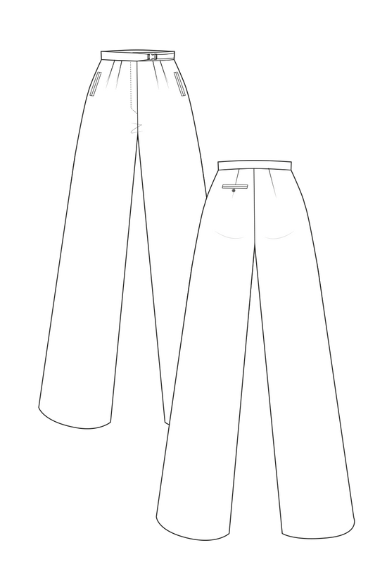 69-10 Wide Pants with Buckle Closure and Pleats at the Waistband