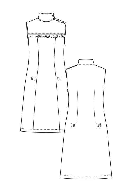 69-11 Knee-length dress with princess seam and shoulder closure