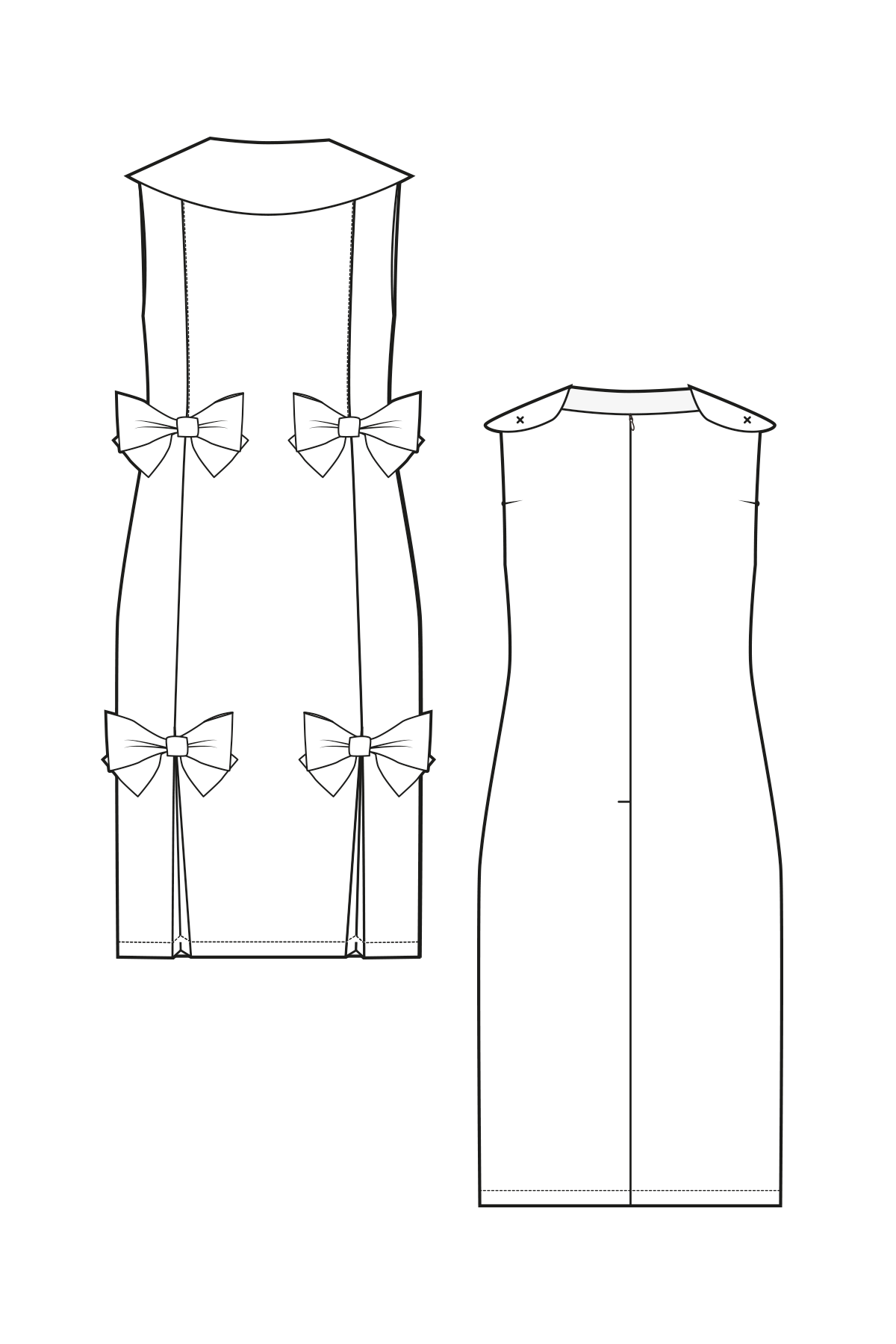 69-6 Loose-fitted dress with pleats & four bows in the front