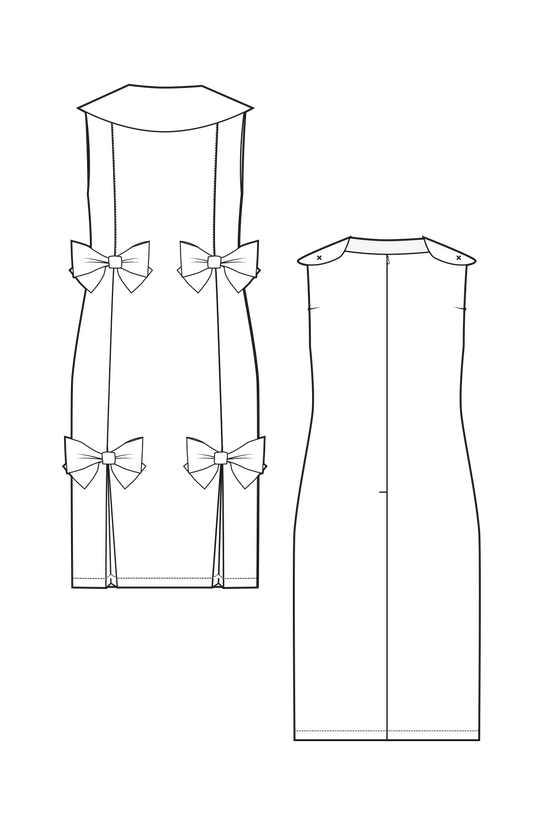 69-6 Loose-fitted dress with pleats & four bows in the front