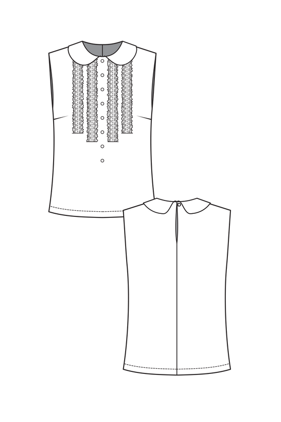 71-18 CARA Airy Blouse Top with Front Ruffles & Peter Pan Collar