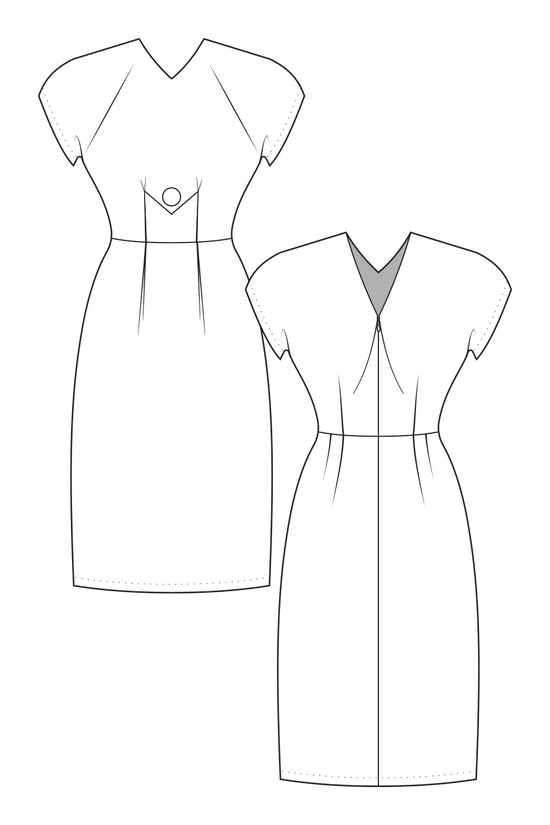 71-3 POEM Fitted dress with dropped shoulders and front button
