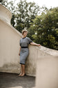 63-1 Jersey dress with balloon sleeves and plackets