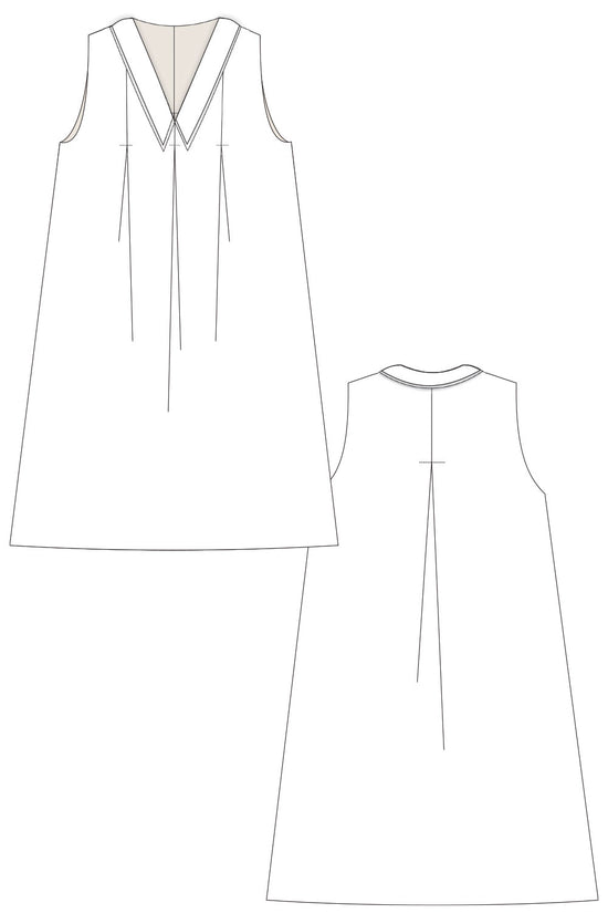 62-1 Loose pleated, sleeveless dress with long collar