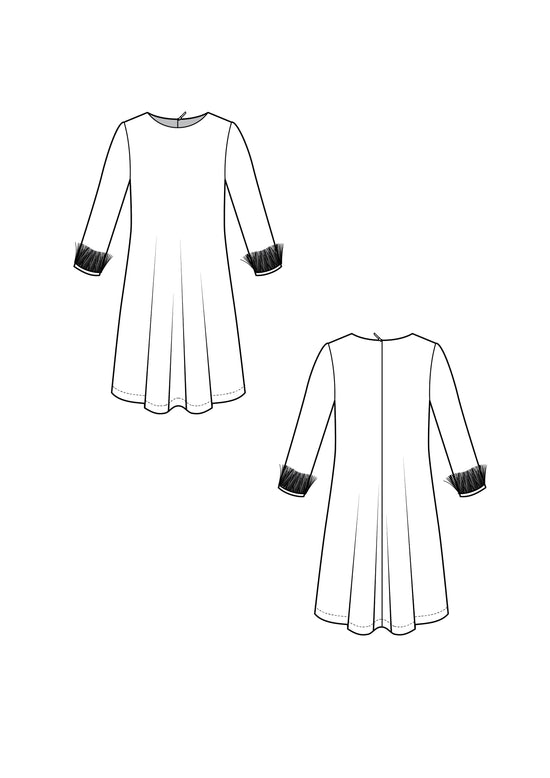 65-12 Viscose or Tencel swing dress with feather trim