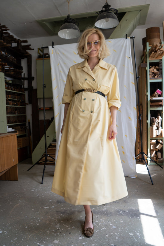 62-2 Long wide dress with yoke, double-breasted