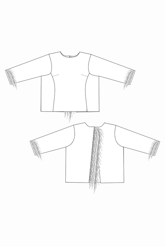 64-11 Short smock with back closure and feathers