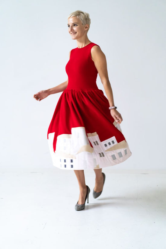 66-2 SKYLINE Jersey or knit dress with or without sleeves with optional patchwork trim