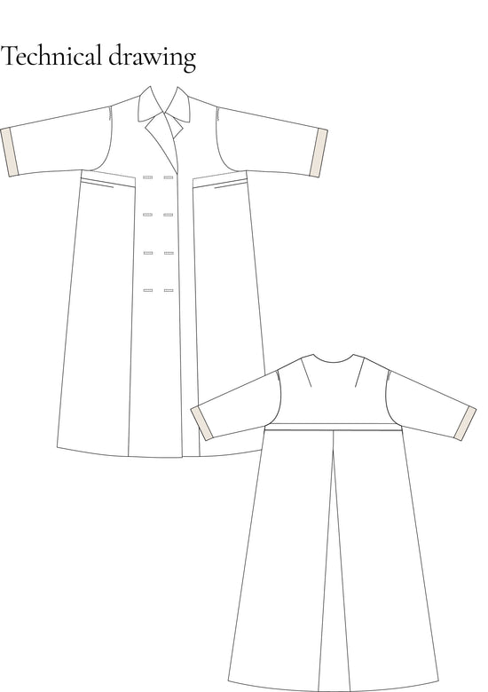 62-2 Long wide dress with yoke, double-breasted